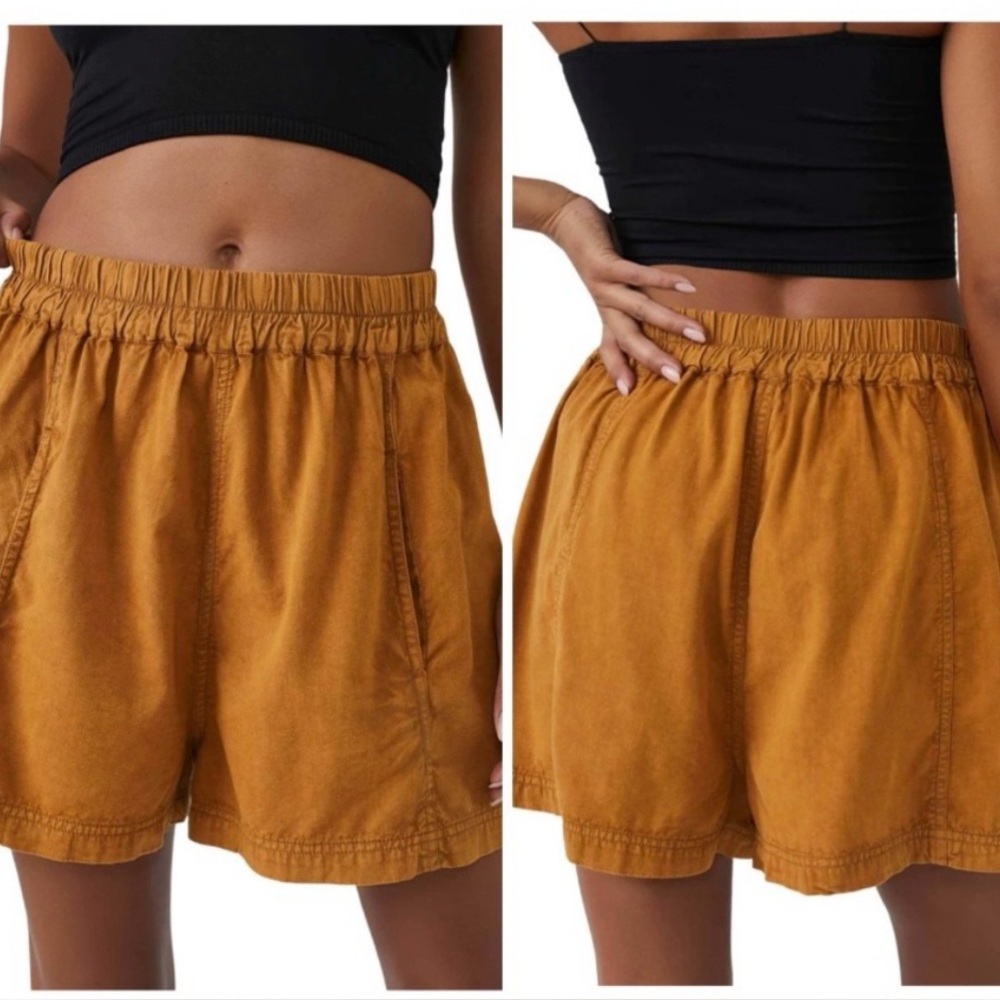 Free People Get Free Pull-on Poplin Shorts Small Orange Athleisure